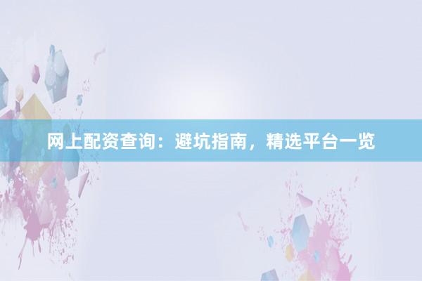 网上配资查询：避坑指南，精选平台一览