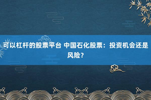 可以杠杆的股票平台 中国石化股票：投资机会还是风险？