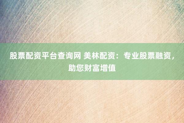股票配资平台查询网 美林配资：专业股票融资，助您财富增值