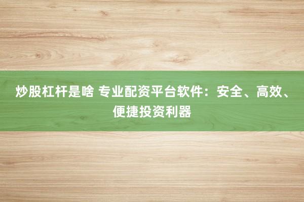 炒股杠杆是啥 专业配资平台软件：安全、高效、便捷投资利器